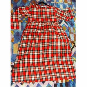 Oversized Plaid Maxi Babydoll Dress